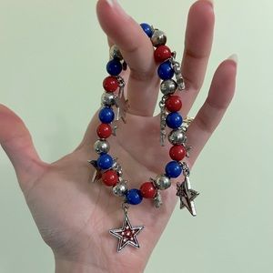 Painted USA Flag Patriotic Charm Star Charm Beaded Bracelet